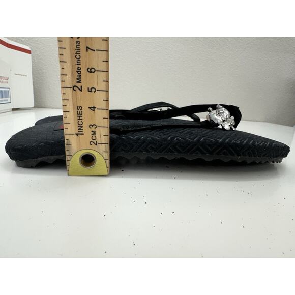 Chilis Womens Flip Flops Size 6 Black Rhinestone Butterfly Suede Thong NEW - Picture 6 of 10